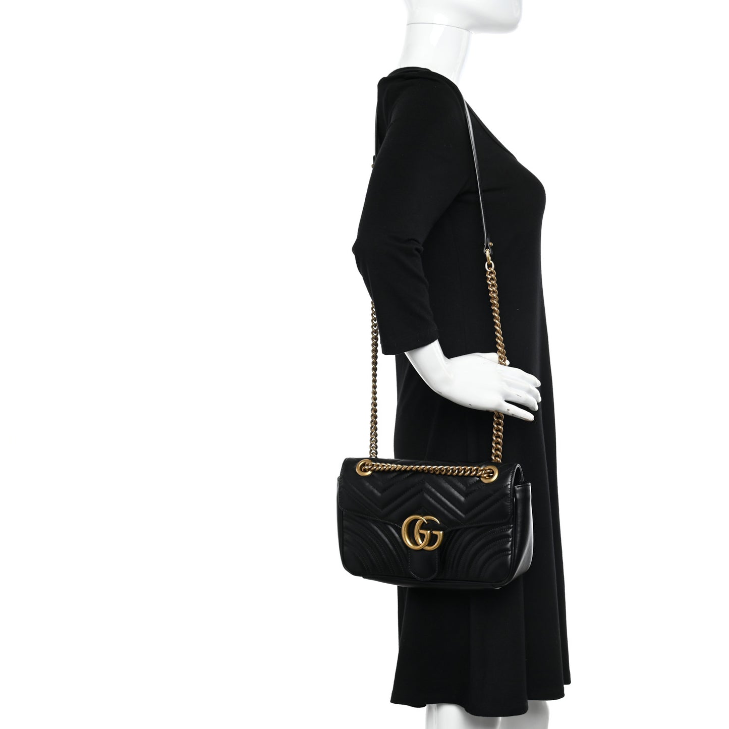 Calfskin Matelasse Small GG Marmont Shoulder Bag Black