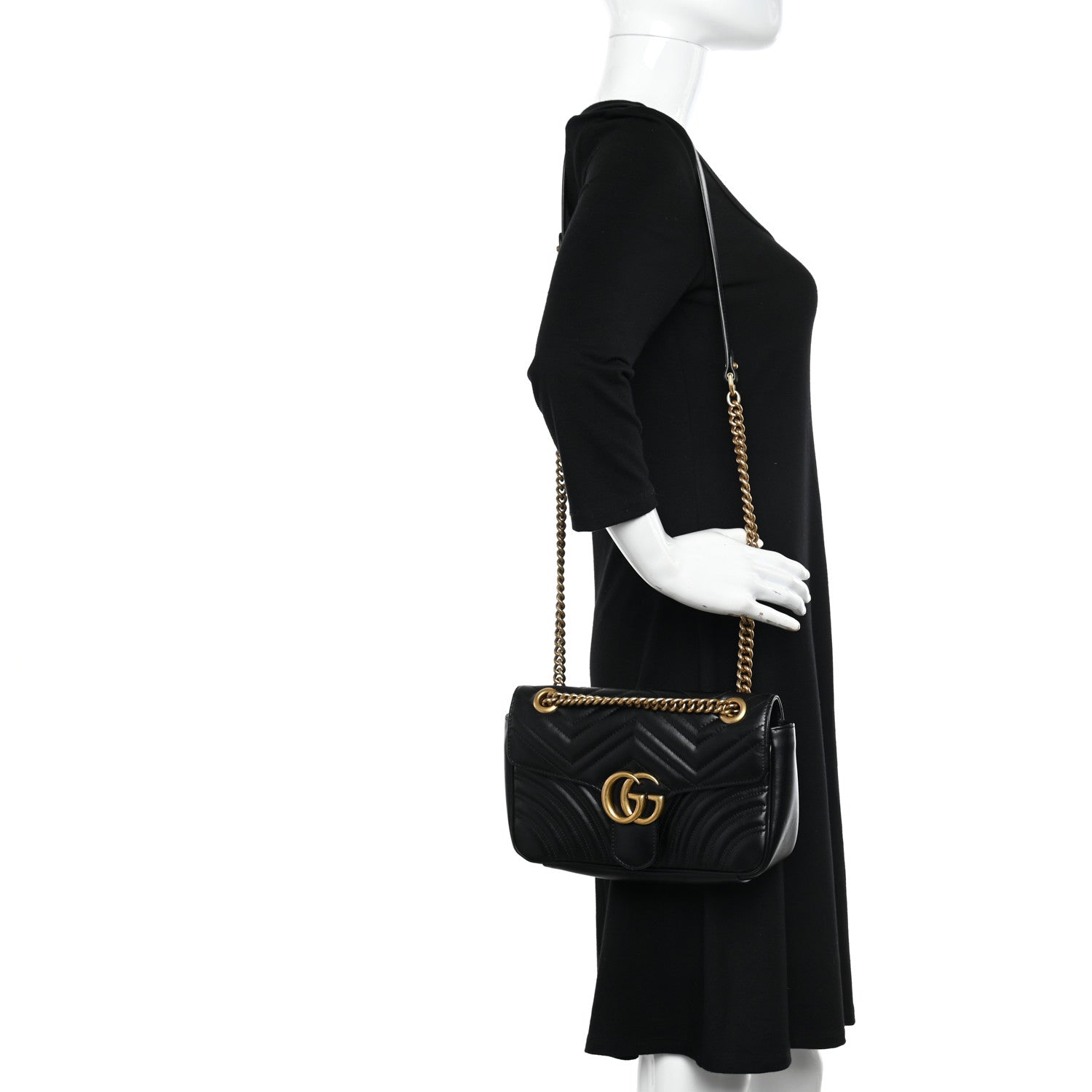 Gucci Calfskin Matelasse Small GG Marmont Shoulder Bag Black 2 of 9