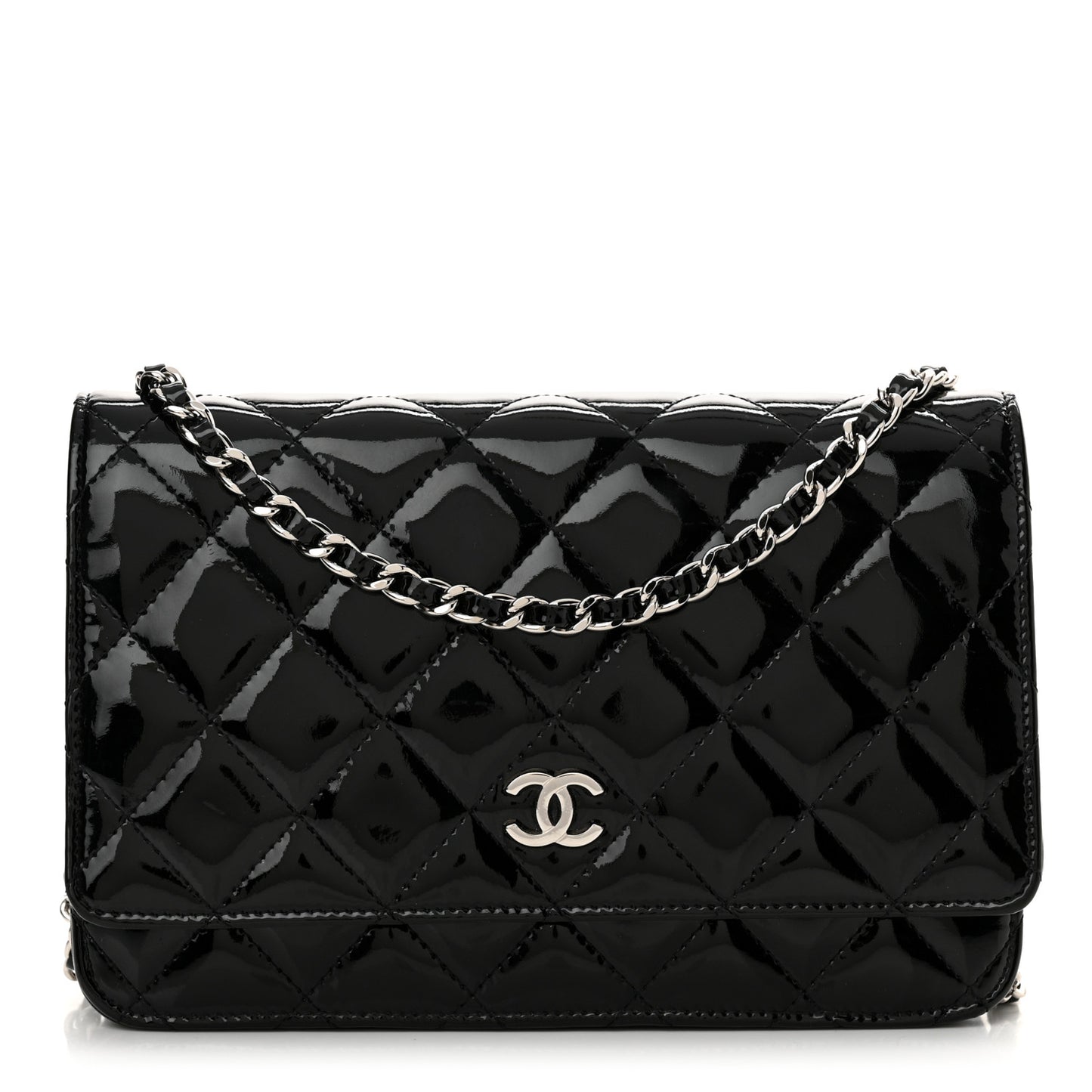 Patent Quilted Wallet On Chain WOC Black
