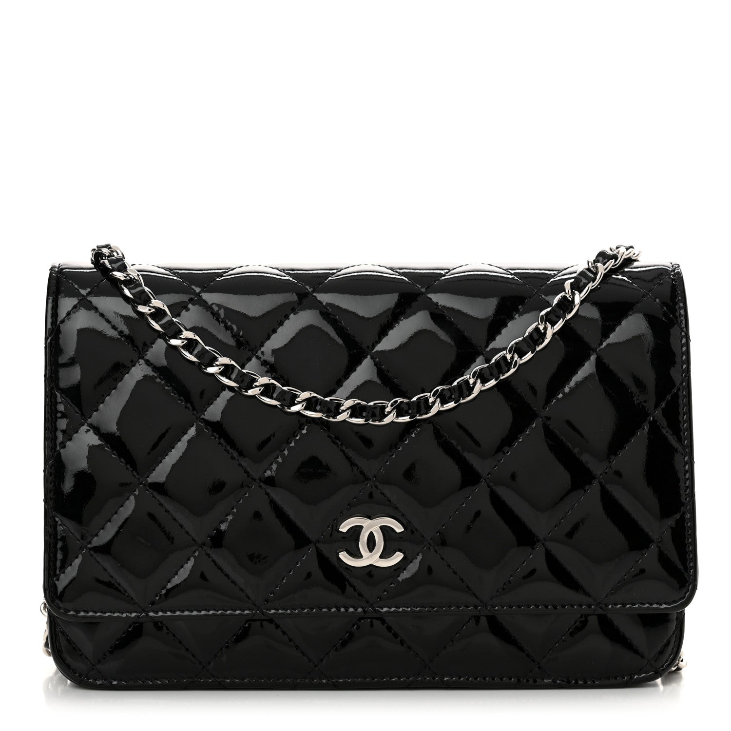 Chanel Patent Quilted Wallet On Chain WOC Black 1 of 12