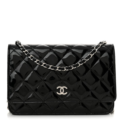 Chanel Patent Quilted Wallet On Chain WOC Black 1 of 12