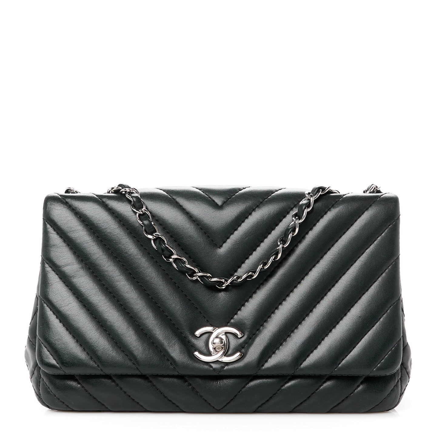 Lambskin Chevron Quilted Single Flap Black