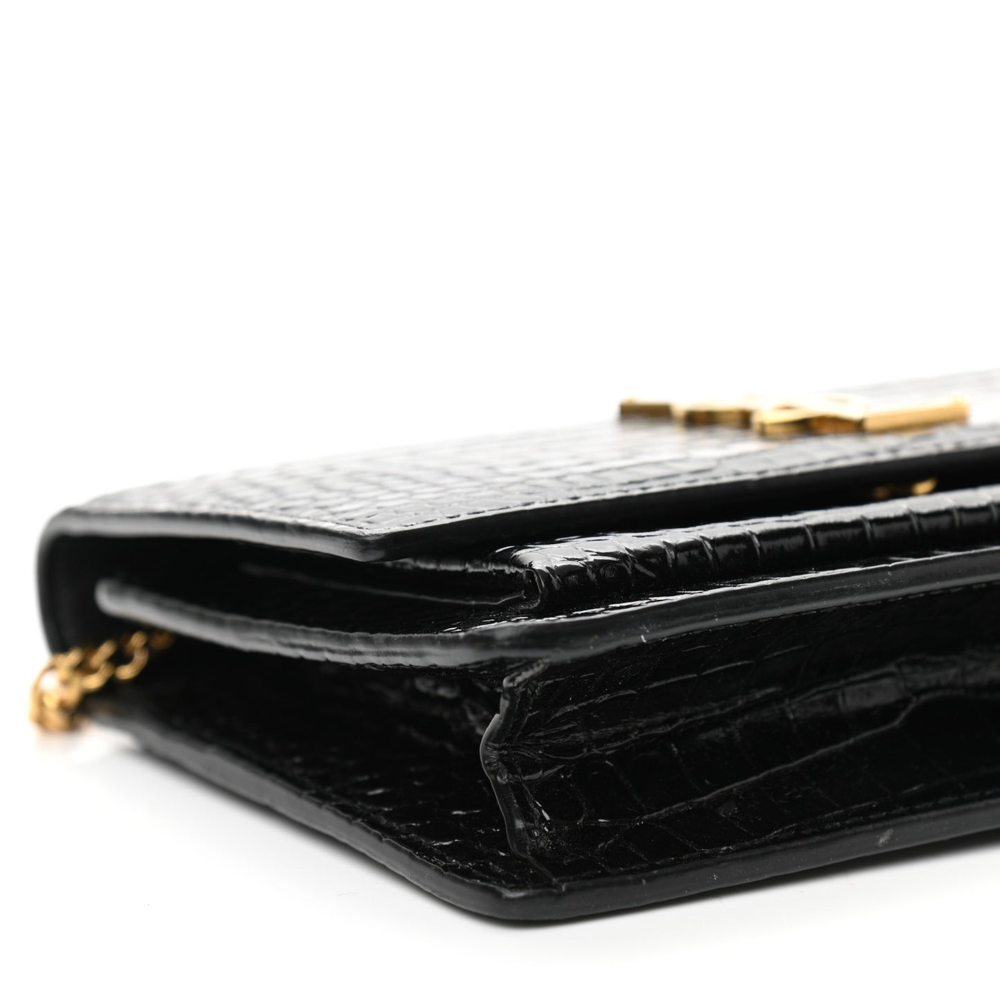 Calfskin Crocodile Embossed Monogram Sunset Top Handle Chain Wallet Black
