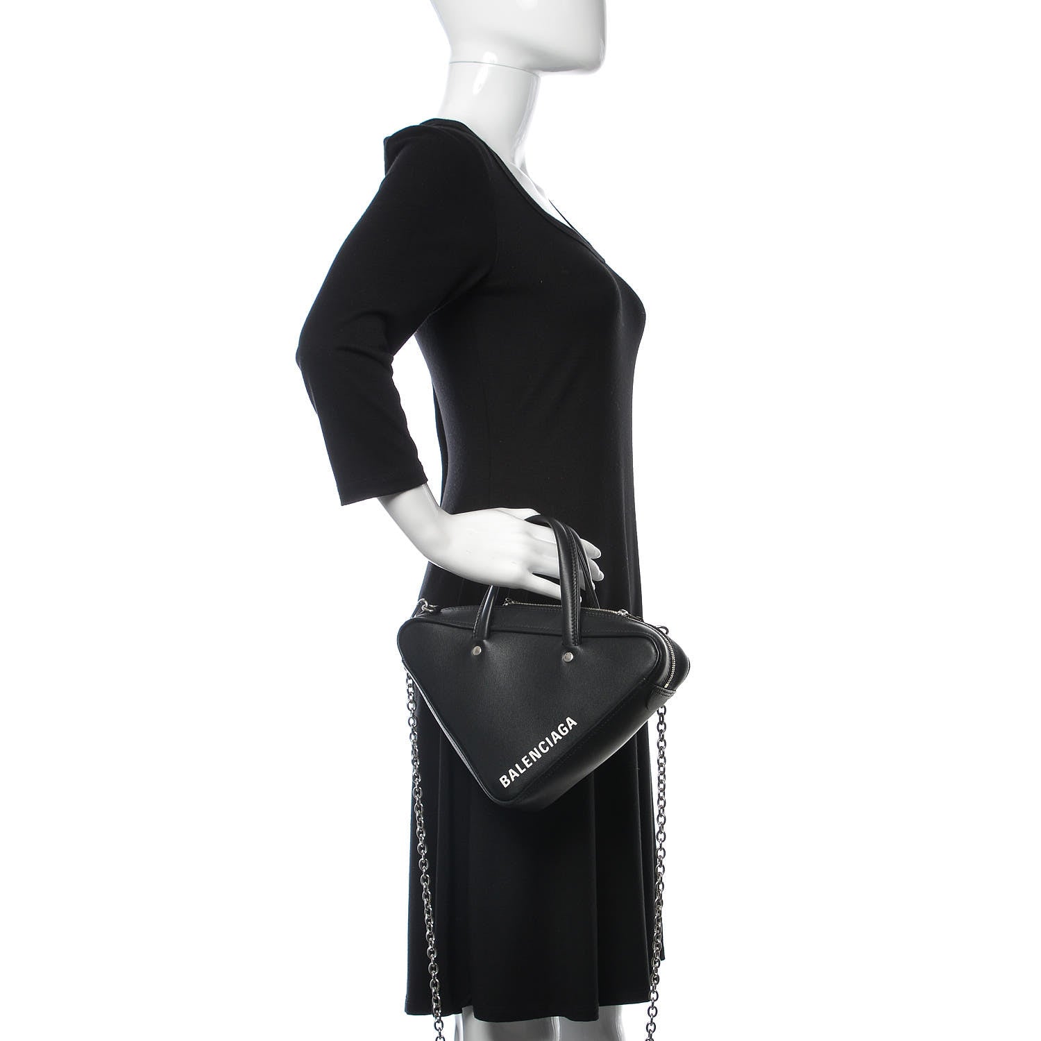Balenciaga Calfskin XS Triangle Chain Duffle Black 3 of 9