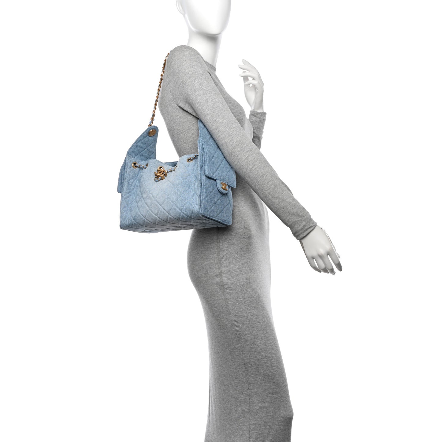 Washed Denim Quilted Small Chanel 25 Handbag Blue
