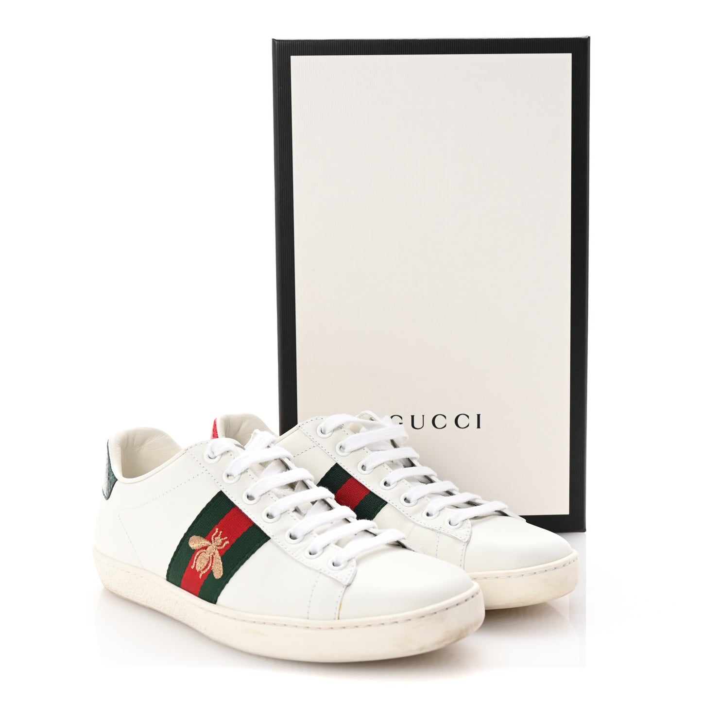 Calfskin Ayers Bee Embroidered Womens Ace Sneakers 36 White Green