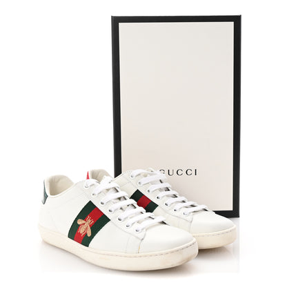 Gucci Calfskin Ayers Bee Embroidered Womens Ace Sneakers 36 White Green 11 of 11