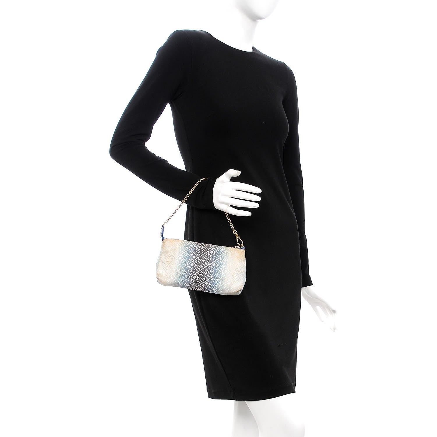 Fendi Canvas Ombre Logo Chain Strap Pochette Blue White 2 of 16