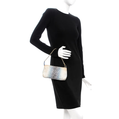 Fendi Canvas Ombre Logo Chain Strap Pochette Blue White 2 of 16