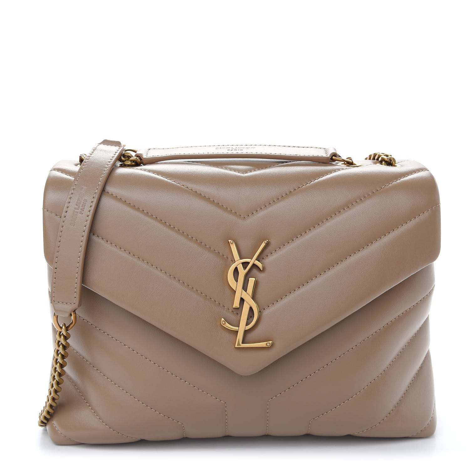 Saint Laurent Calfskin Y Quilted Monogram Small Loulou Chain Satchel Nude Powder 1 of 10