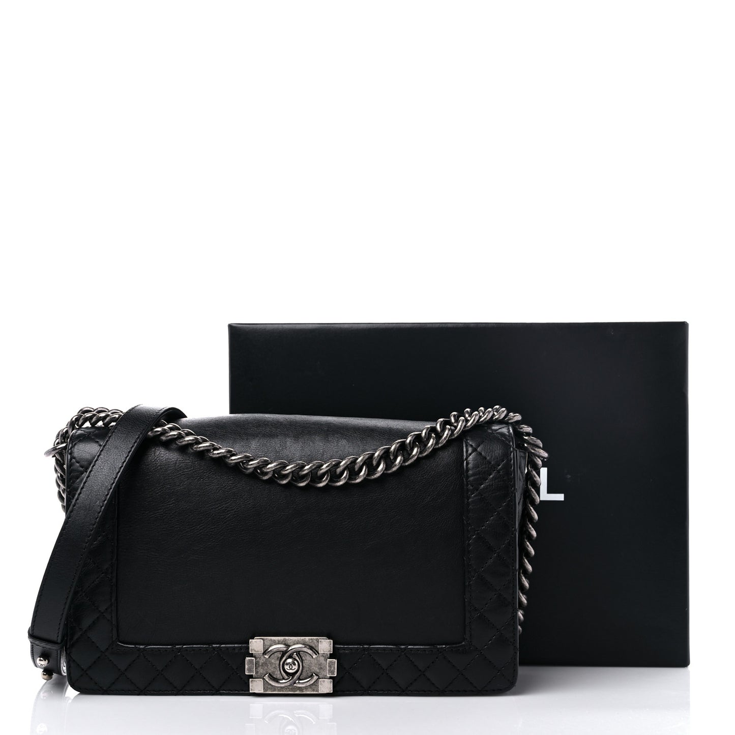 Calfskin New Medium Boy Reverso Flap Black