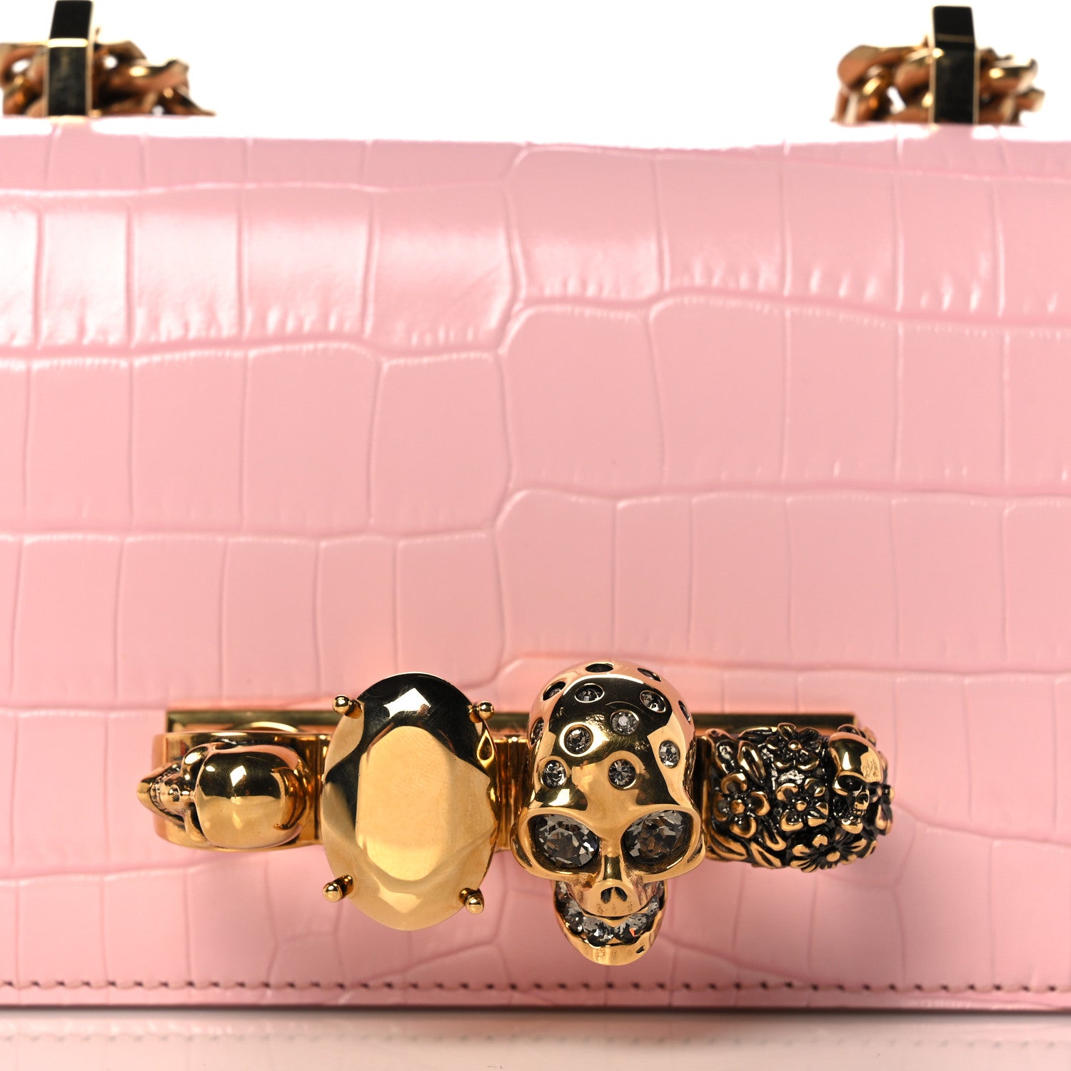 Alexander McQueen Calfskin Crocodile Embossed Knuckle Shoulder Bag Light Pink 8 of 10