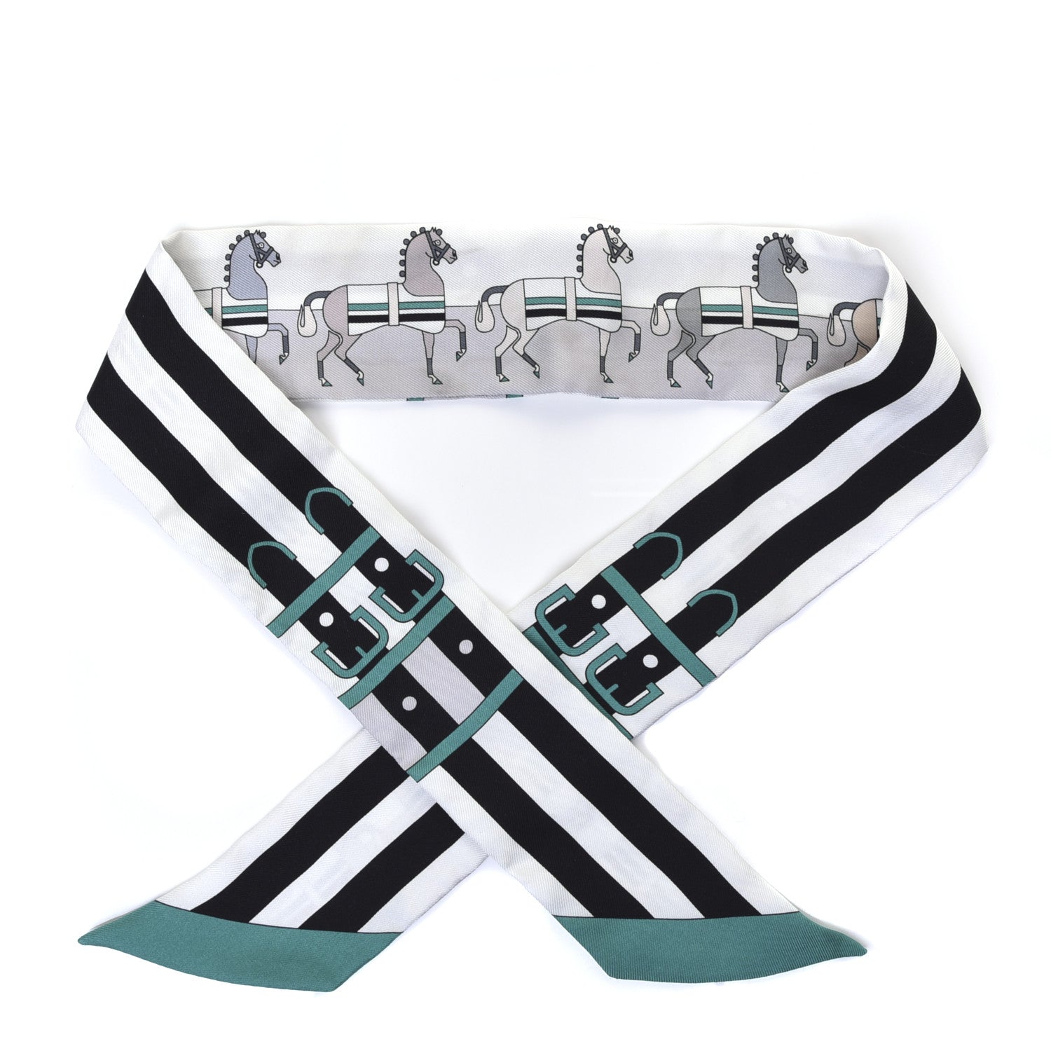 Hermes Silk Rocabar Twilly White Gris Perle Menthe 1 of 4