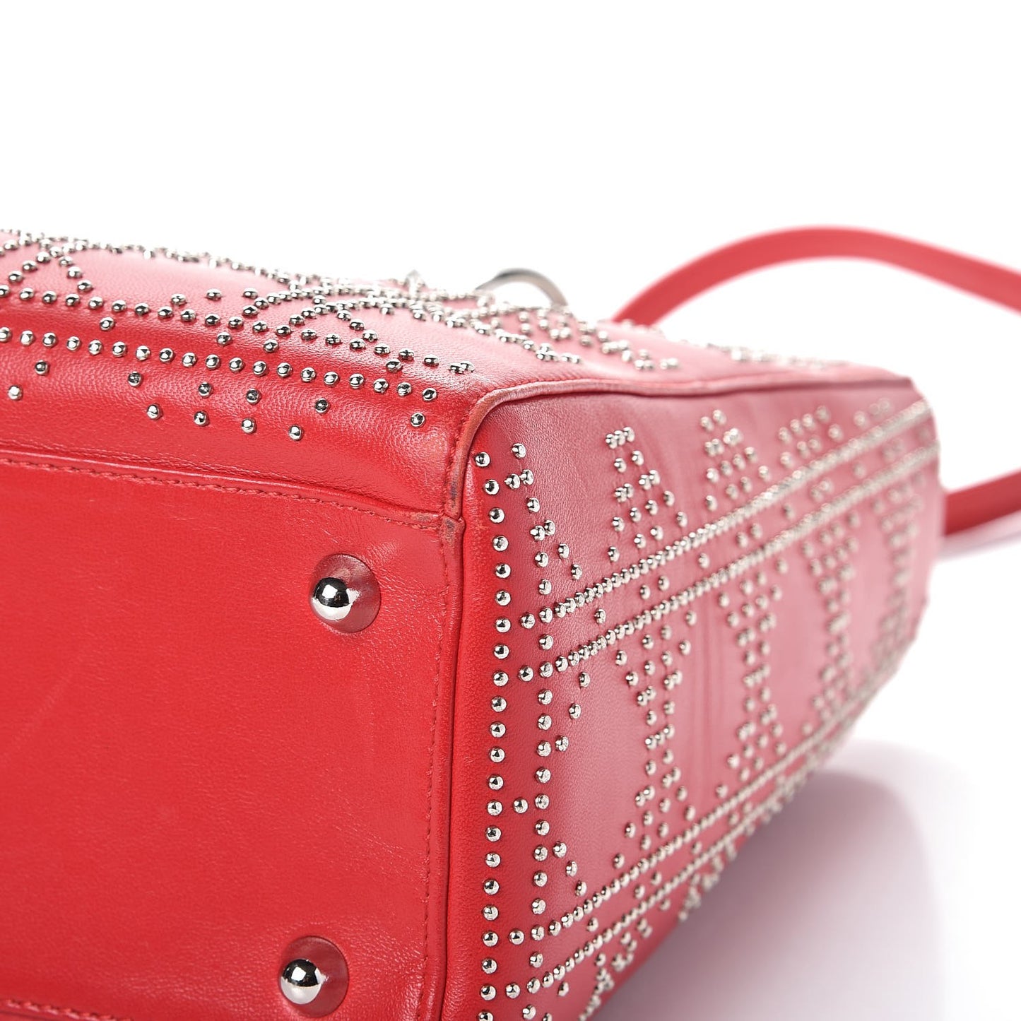 Lambskin Cannage Studded Large Lady Dior Red