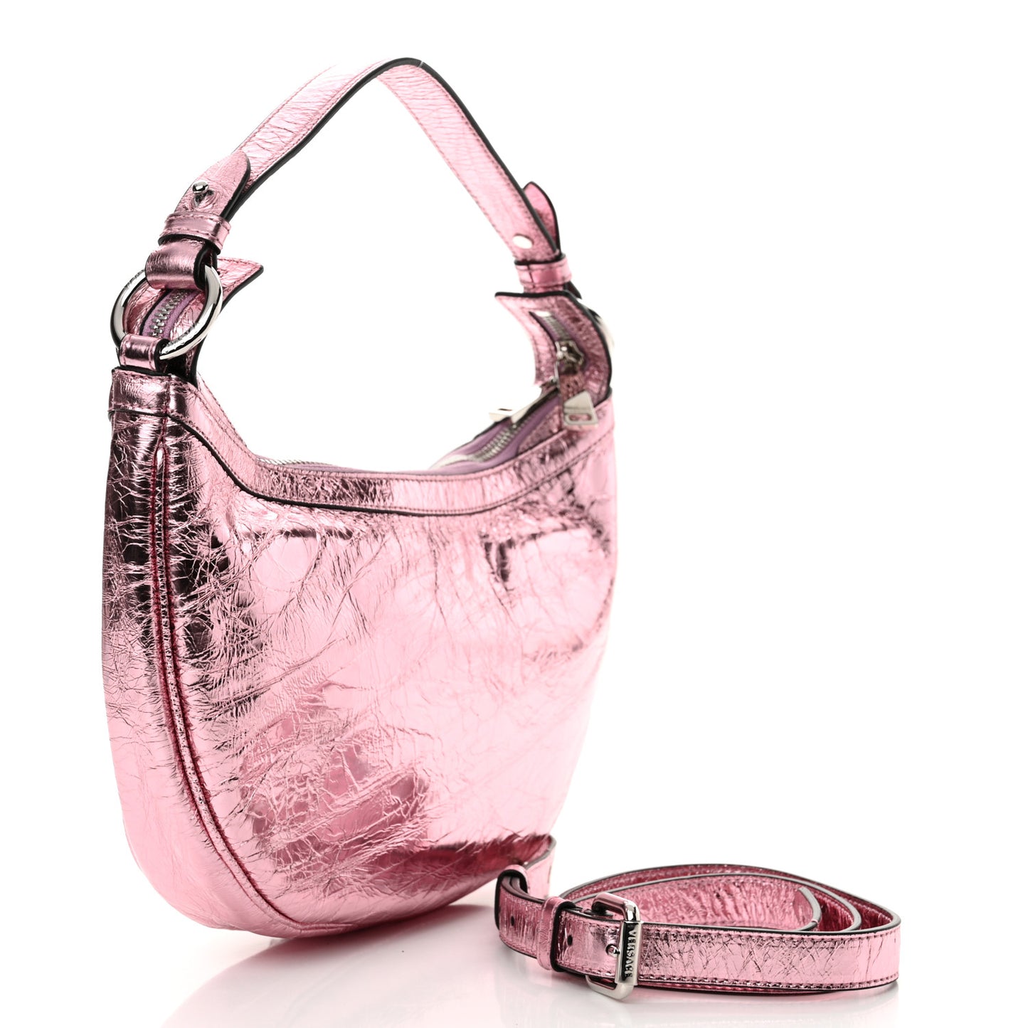 Metallic Calfskin Small Repeat Zip Hobo Pink