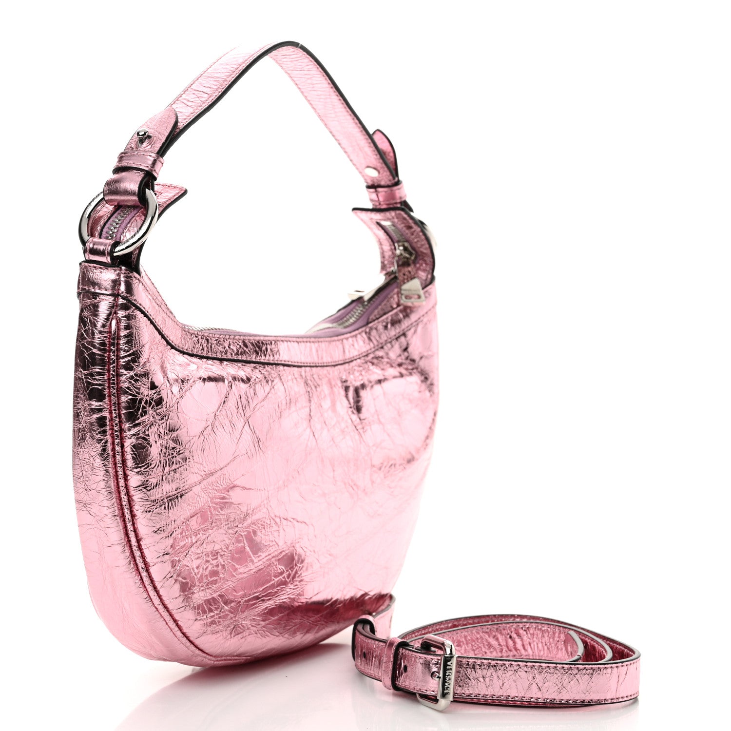 Versace Metallic Calfskin Small Repeat Zip Hobo Pink 3 of 10