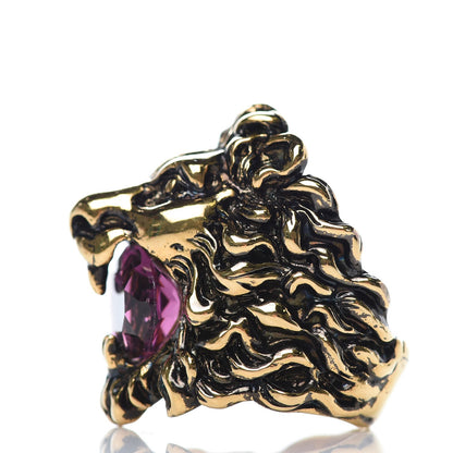 Gucci Metal Swarovski Lion Head Ring 8 Aged Gold Purple 4 of 6