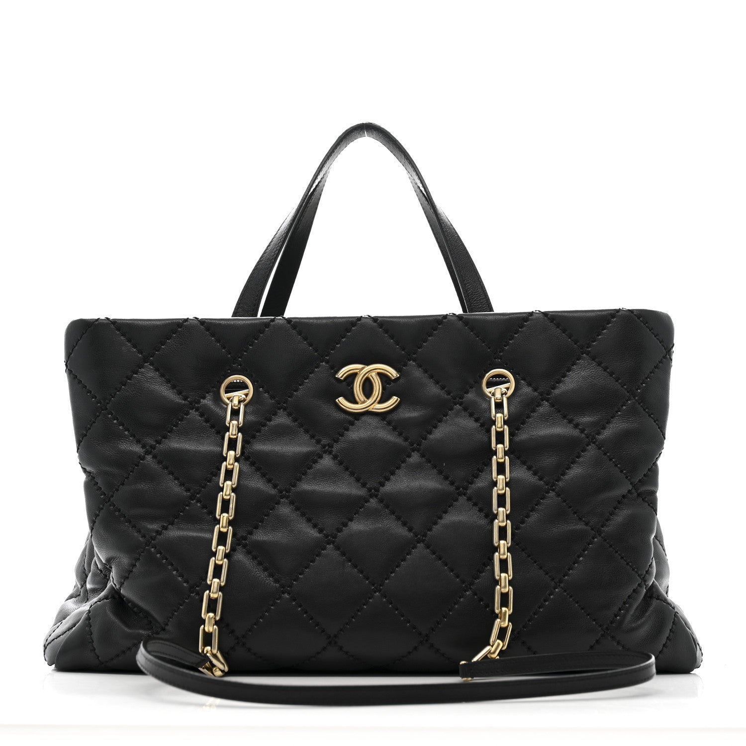 Chanel Calfskin Quilted Large Retro Chain Shopping Tote  Black 1 of 12