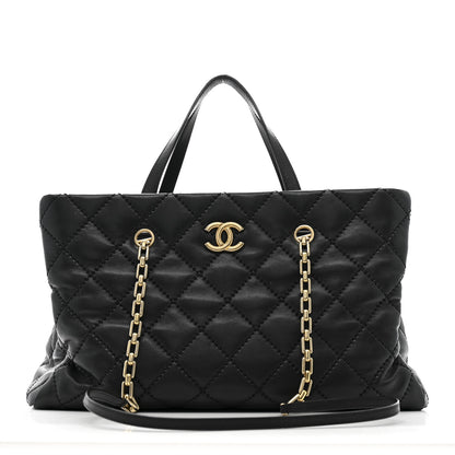 Chanel Calfskin Quilted Large Retro Chain Shopping Tote  Black 1 of 12