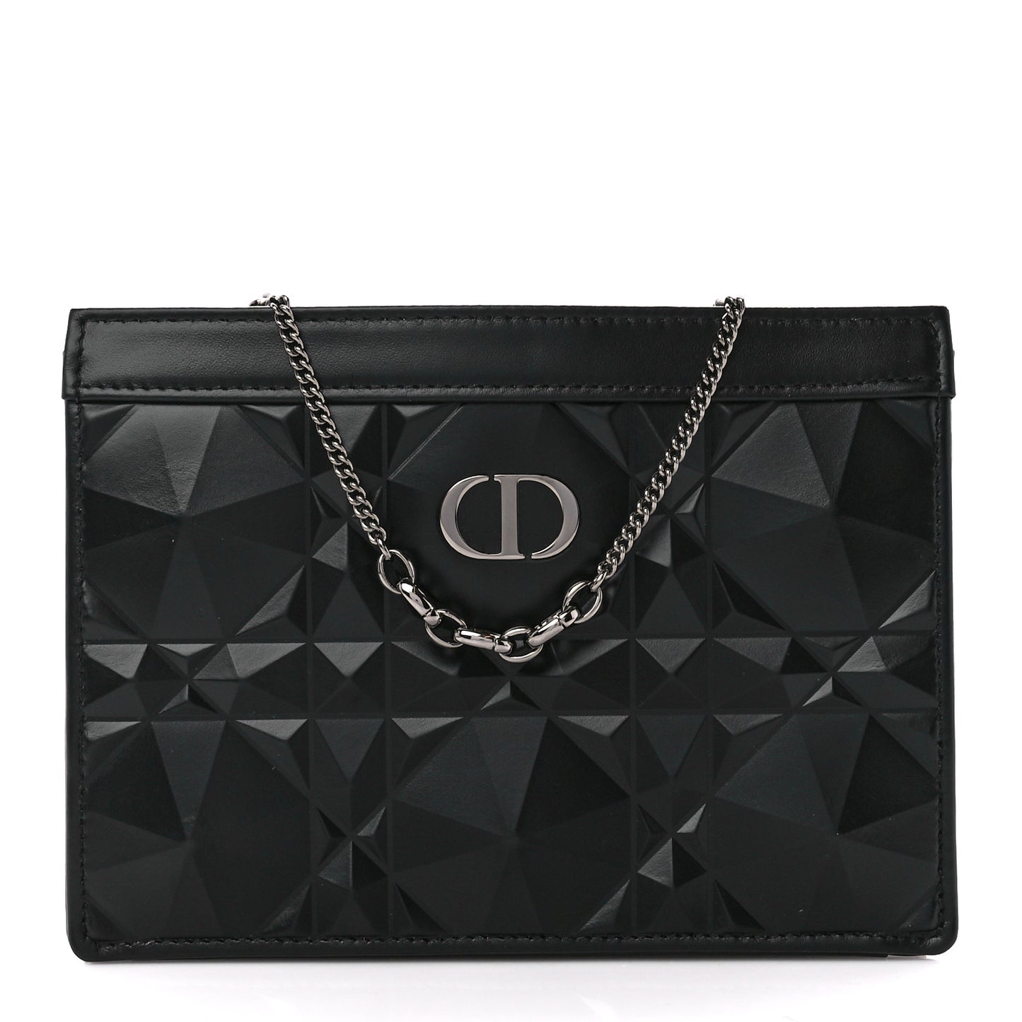 Calfskin Macrocannage Diamond Caro Zipped Pouch With Chain Black