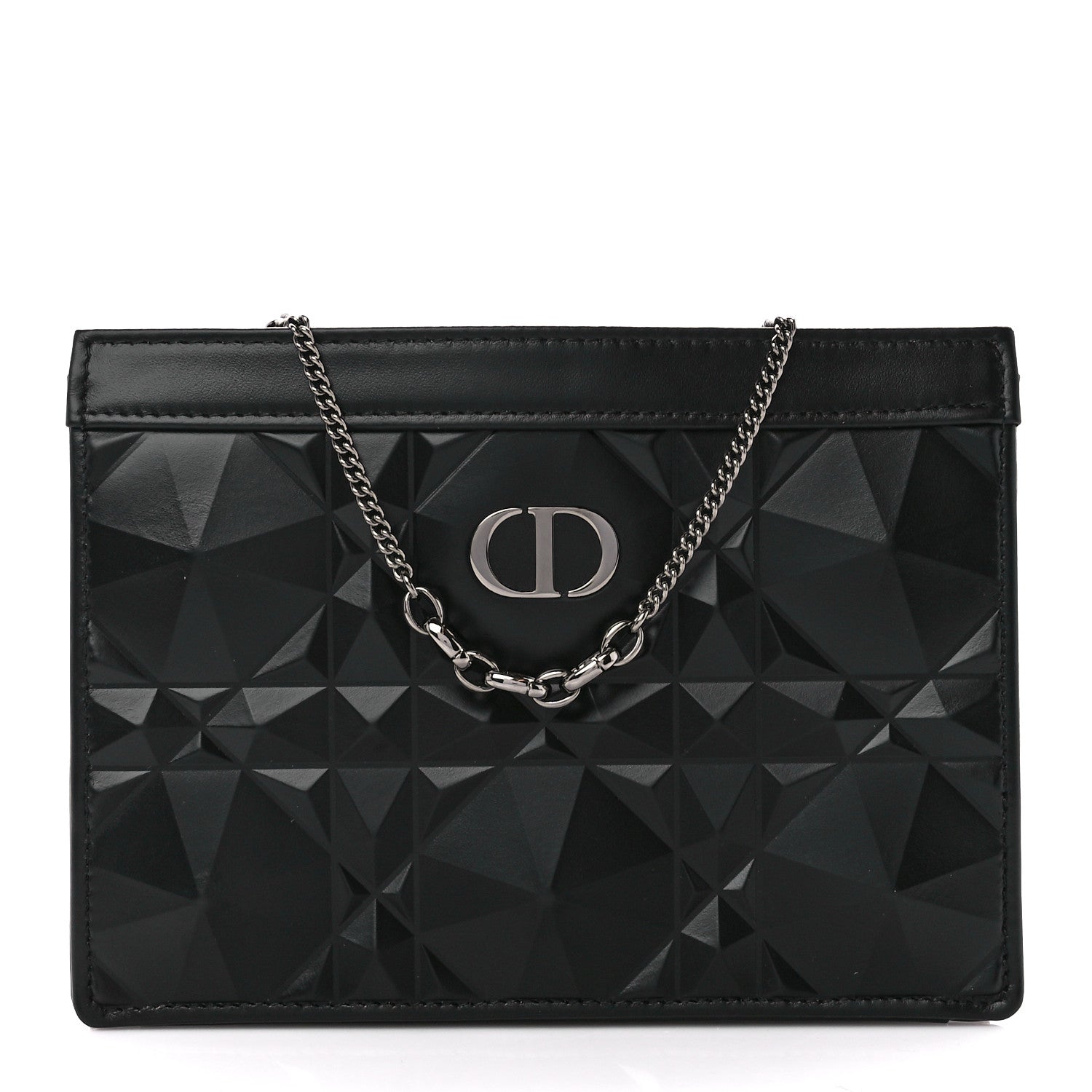 Christian Dior Calfskin Macrocannage Diamond Caro Zipped Pouch With Chain Black 1 of 9