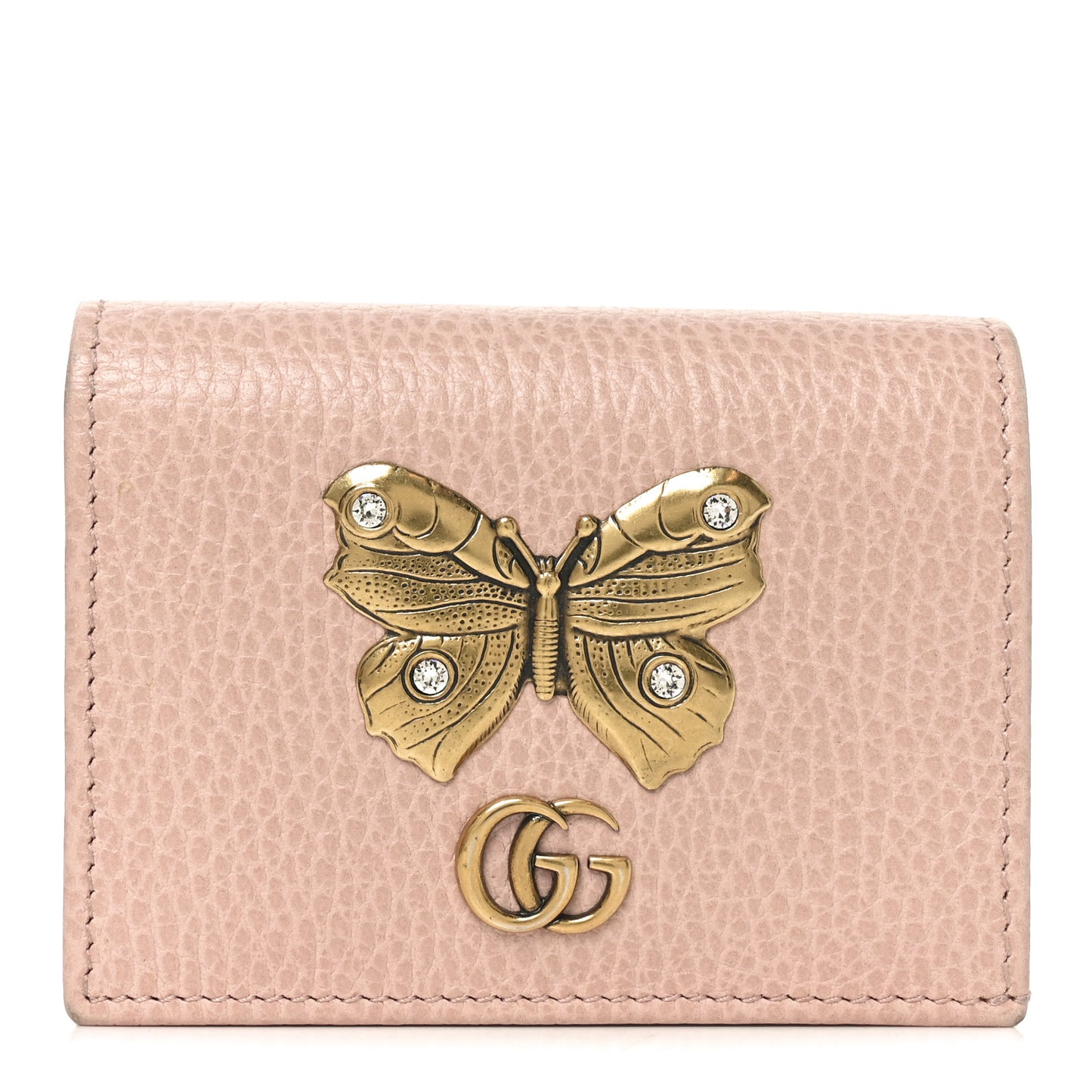 Pebbled Calfskin Butterfly Card Case Perfect Pink