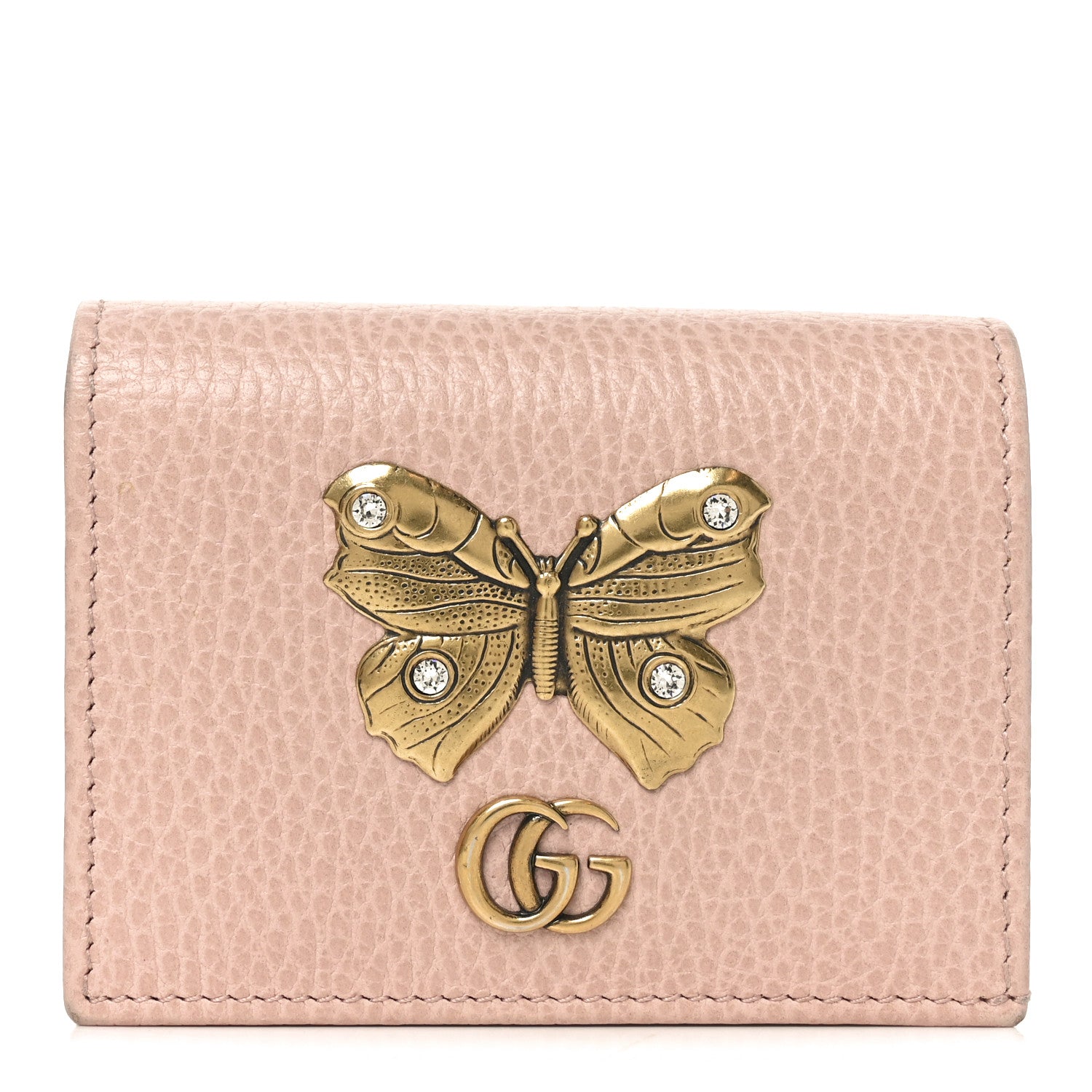 Gucci Pebbled Calfskin Butterfly Card Case Perfect Pink 1 of 10