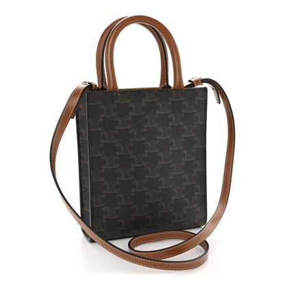 Celine Triomphe Canvas Calfskin Mini Vertical Cabas Tan 3 of 14