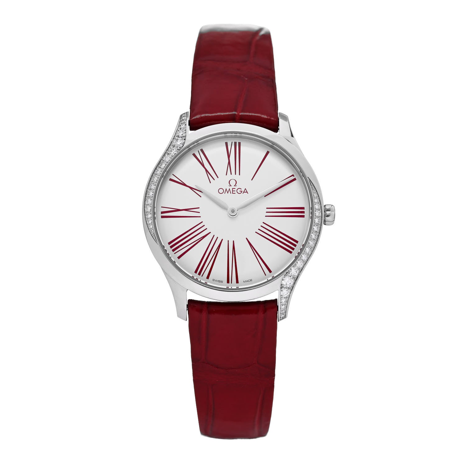 Omega Stainless Steel Alligator Diamond 36mm De Ville Tresor Quartz Watch Red 428.18.36.60.04.002 1 of 5