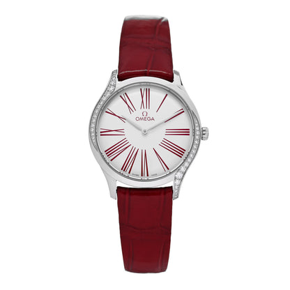 Omega Stainless Steel Alligator Diamond 36mm De Ville Tresor Quartz Watch Red 428.18.36.60.04.002 1 of 5