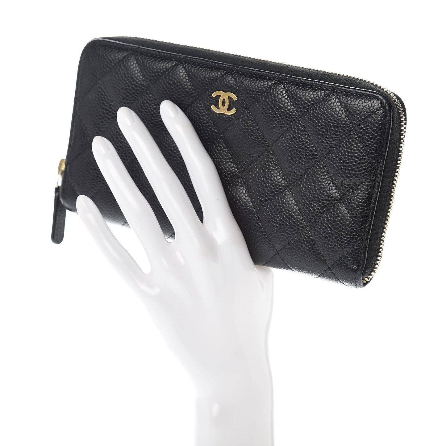 Caviar Quilted Large Gusset Zip Around Wallet Black