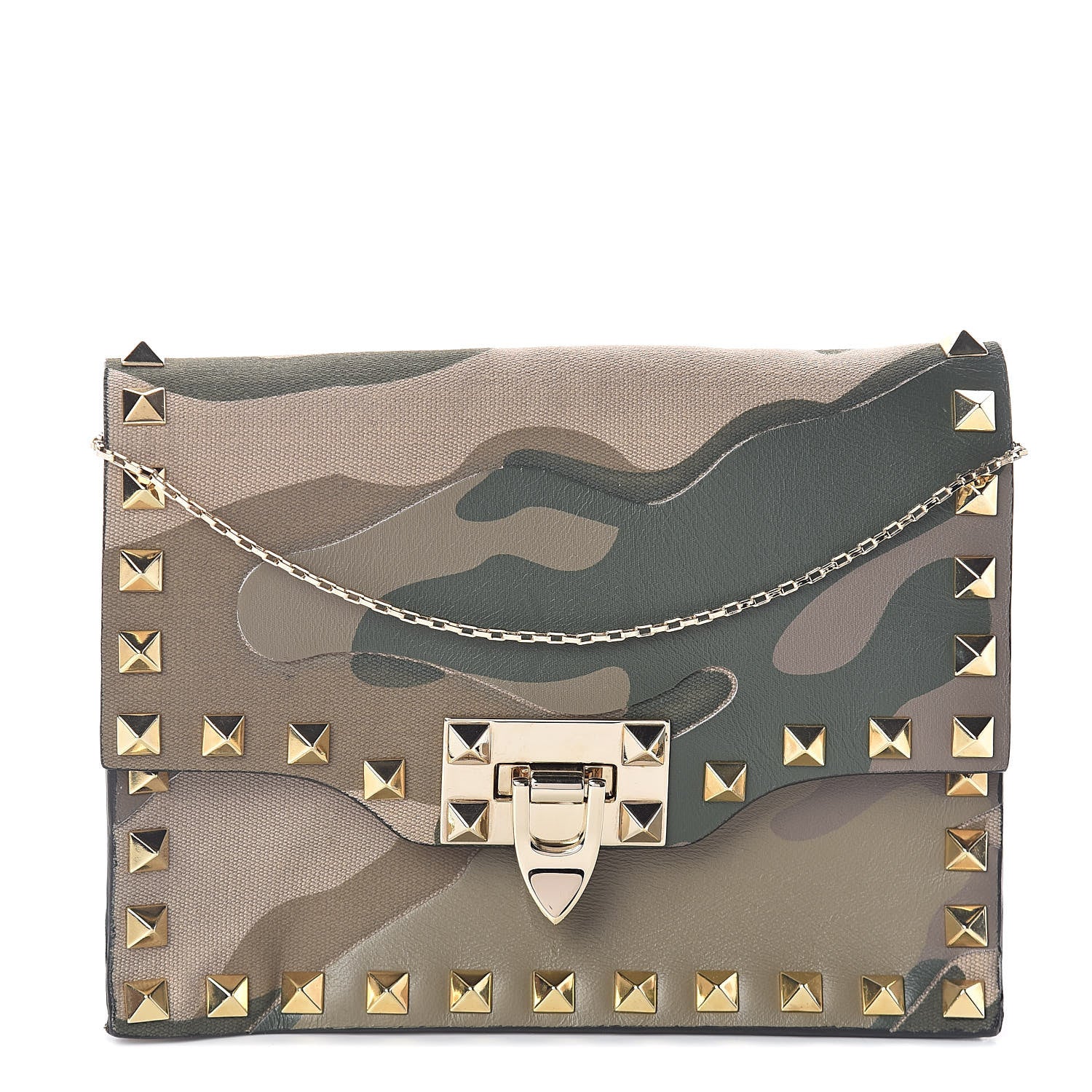Valentino Garavani Nappa Canvas Camouflage Mini Rockstud Flip Lock Chain Crossbody Bag Safari 1 of 8