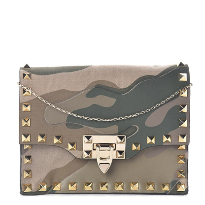 Valentino Garavani Nappa Canvas Camouflage Mini Rockstud Flip Lock Chain Crossbody Bag Safari 1 of 8