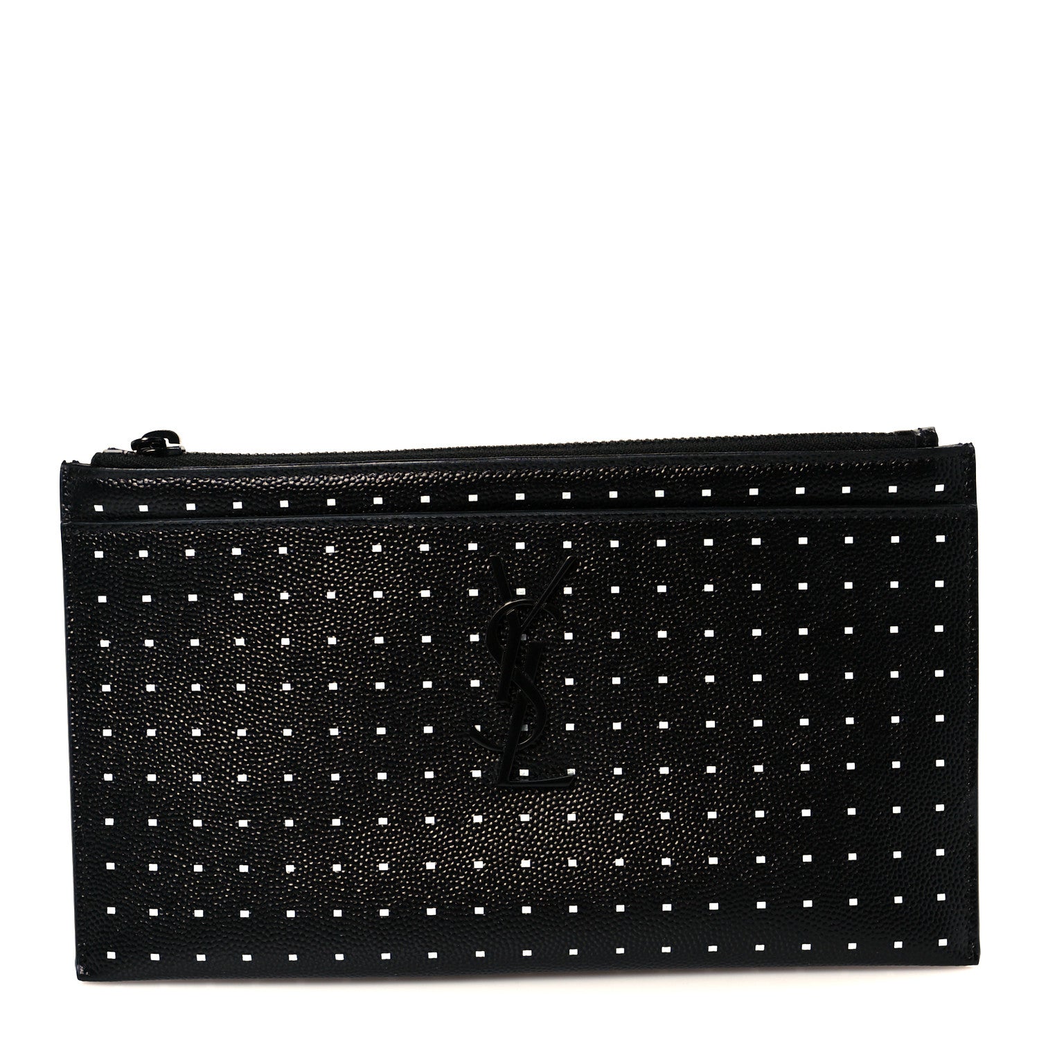 Saint Laurent Grain De Poudre Square Dot Zip Bill Pouch Black White 1 of 9