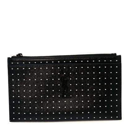 Saint Laurent Grain De Poudre Square Dot Zip Bill Pouch Black White 1 of 9