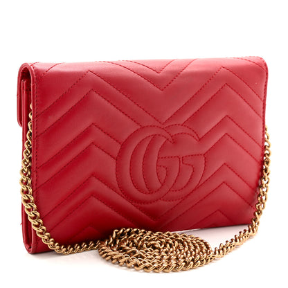 Gucci Calfskin Matelasse Mini GG Marmont Chain Wallet Hibiscus Red 3 of 11