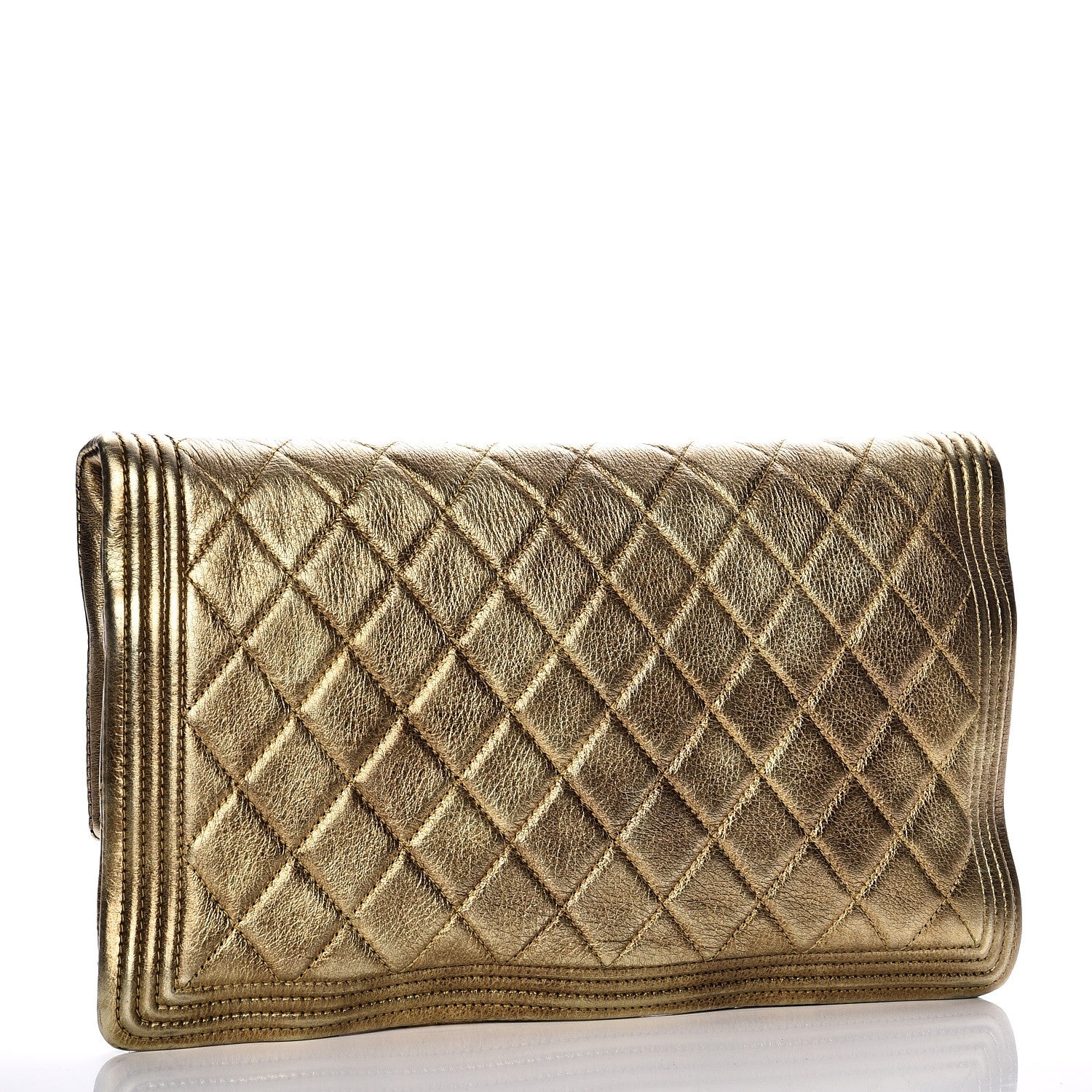 Chanel Metallic Lambskin Quilted Beauty CC Boy Clutch Gold 3 of 9