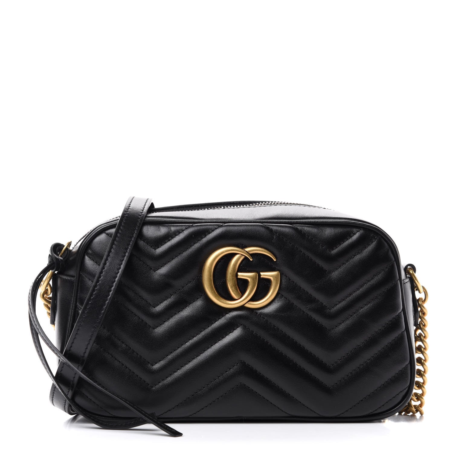 Gucci Calfskin Matelasse Small GG Marmont Chain Shoulder Bag Black 1 of 10