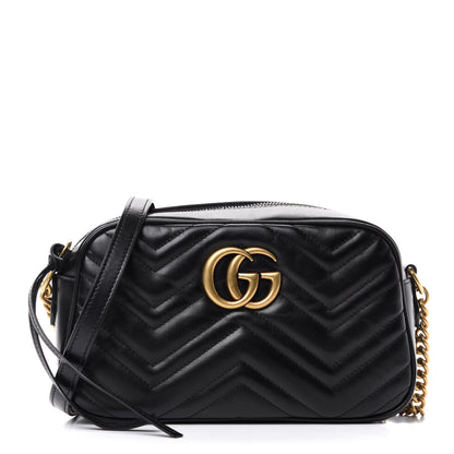 Gucci Calfskin Matelasse Small GG Marmont Chain Shoulder Bag Black 1 of 10