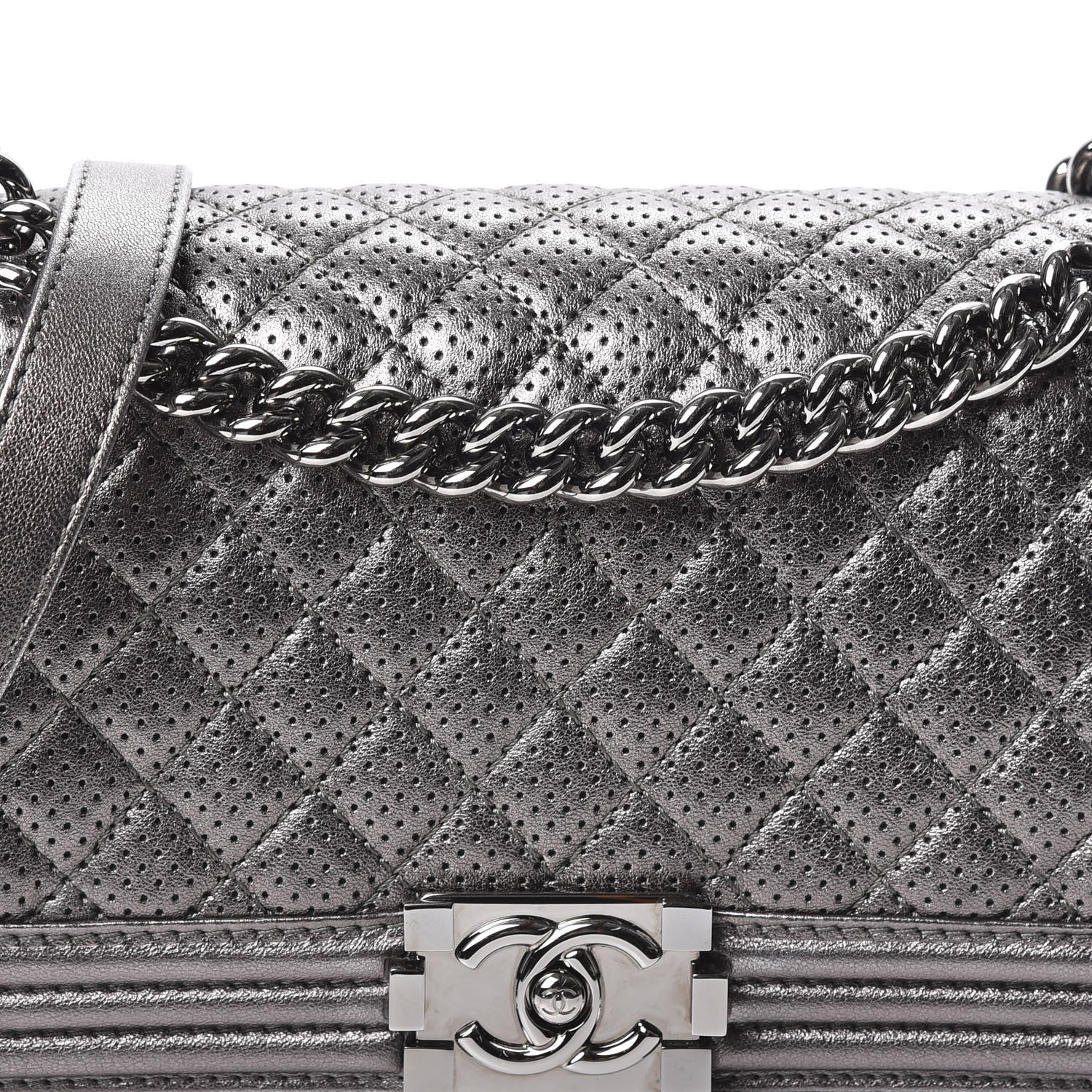 Chanel Metallic Lambskin Perforated Medium Boy Flap Dark Silver 9 of 9