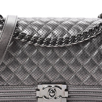 Chanel Metallic Lambskin Perforated Medium Boy Flap Dark Silver 9 of 9