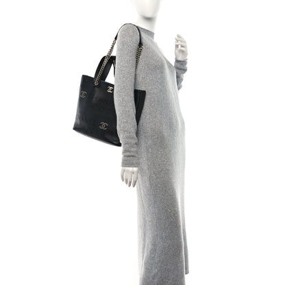 Chanel Calfskin Tweed Small Logo Eyelets Shopping Tote Black 2 of 10
