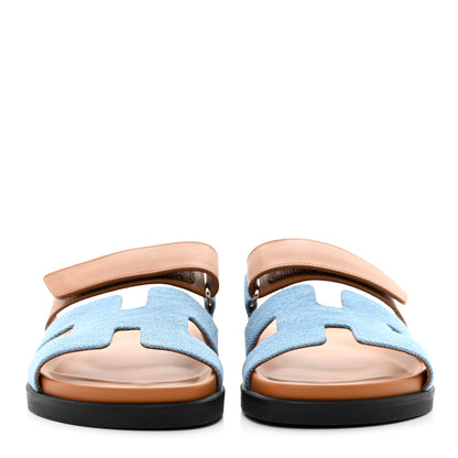 Hermes Denim Calfskin Womens Chypre Sandals 36 Bleu Clair Naturel 2 of 9