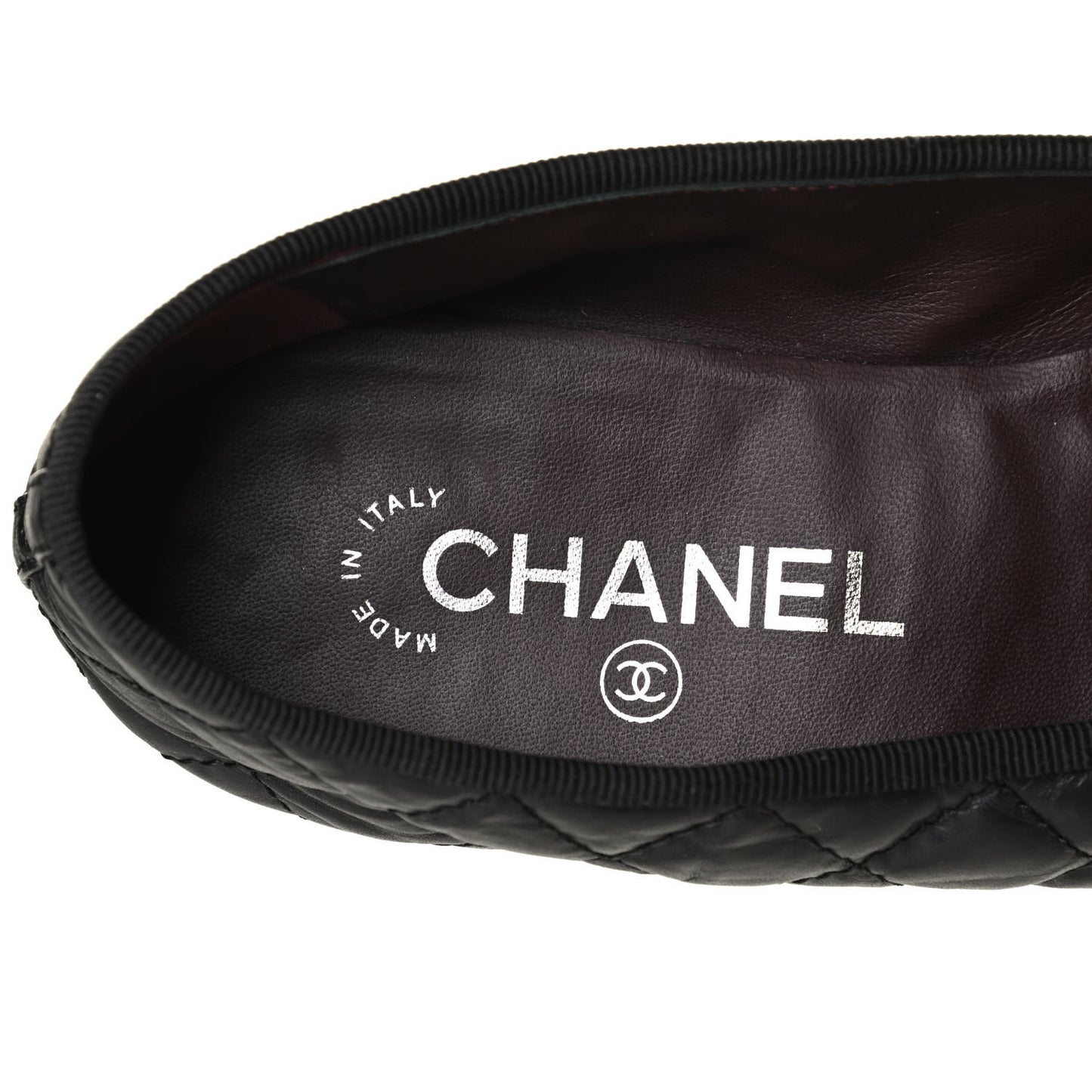 Aged Calfskin Quilted CC Cap Toe Ballerina Flats 38 Black