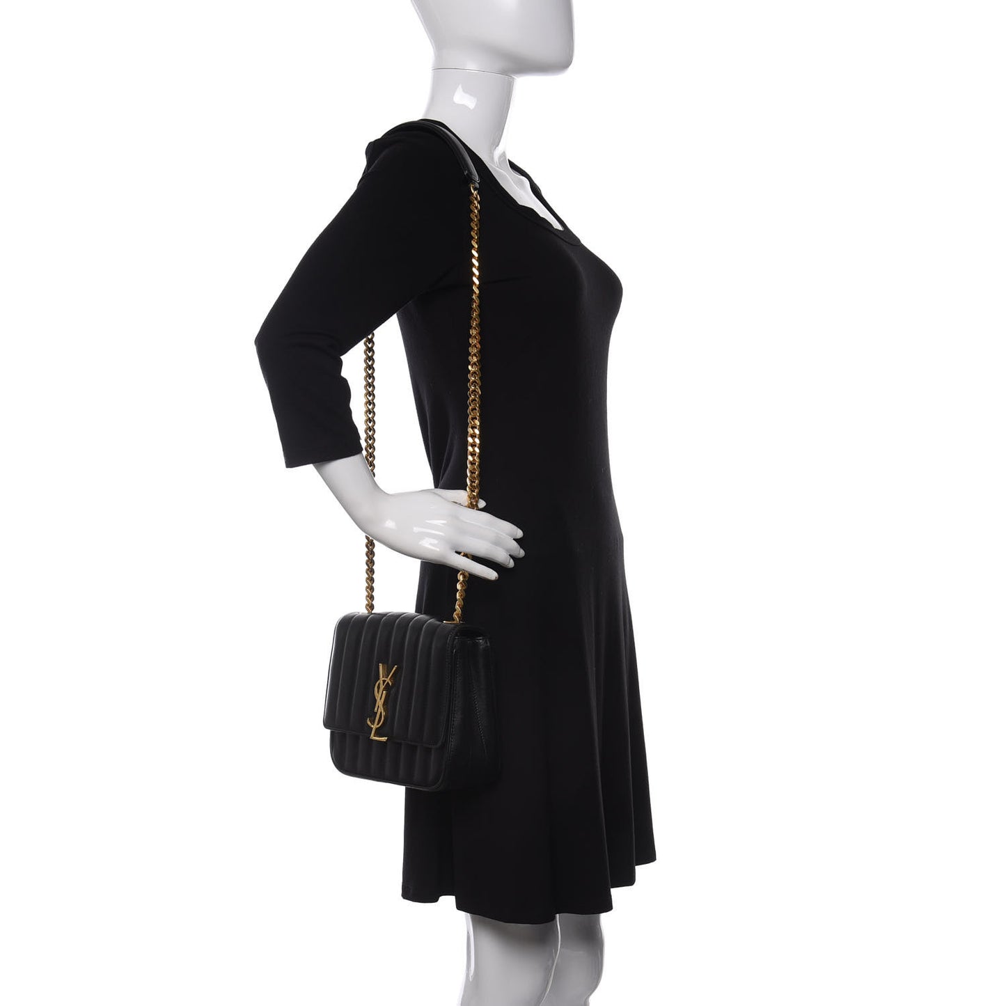 Lambskin Matelasse Monogram Medium Vicky Chain Bag Black