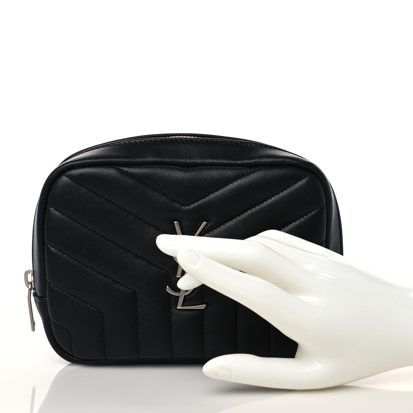Lambskin Y Quilted Monogram Loulou Cosmetic Case Black