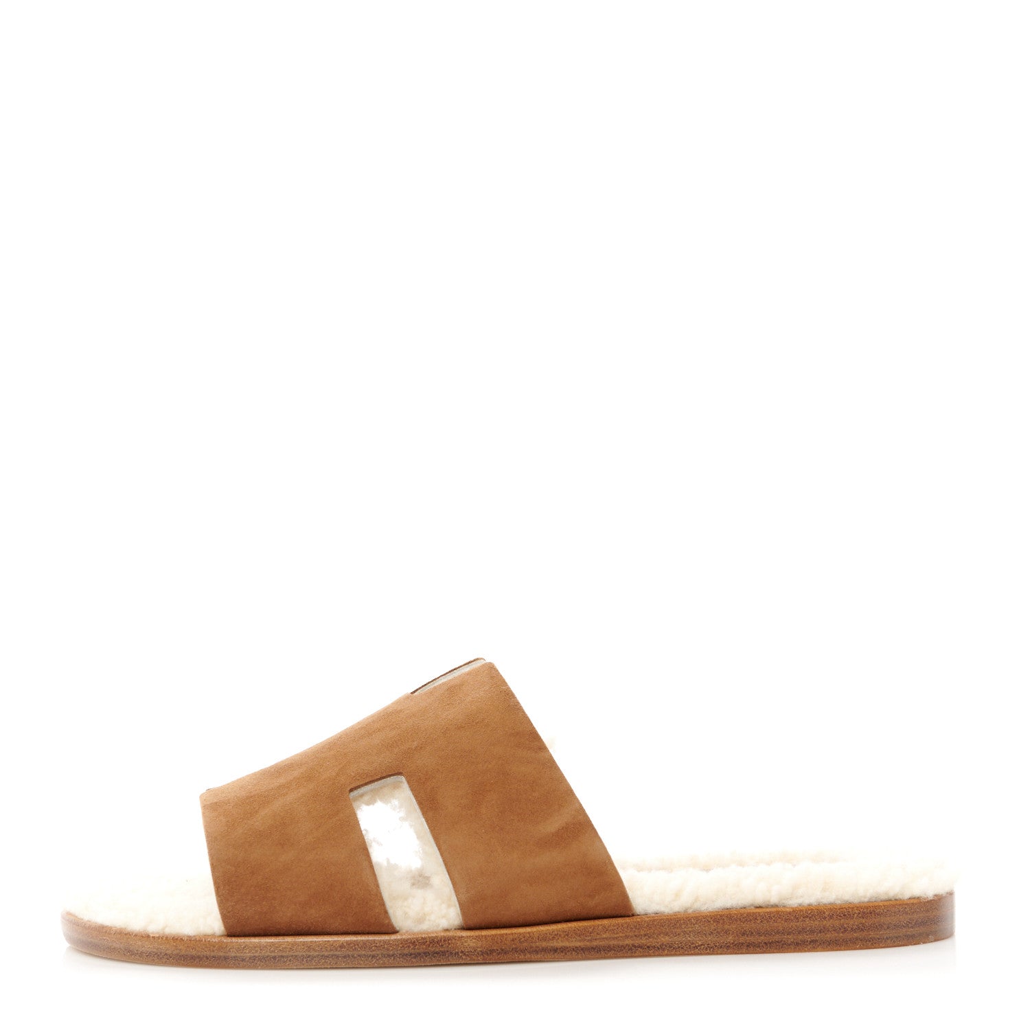 Hermes Suede Goatskin Woolskin Mens Izmir Sandals 43 Marron Teck Ecru 1 of 9