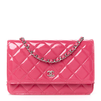 Chanel Patent Calfskin Quilted Wallet On Chain WOC Pink 1 of 12