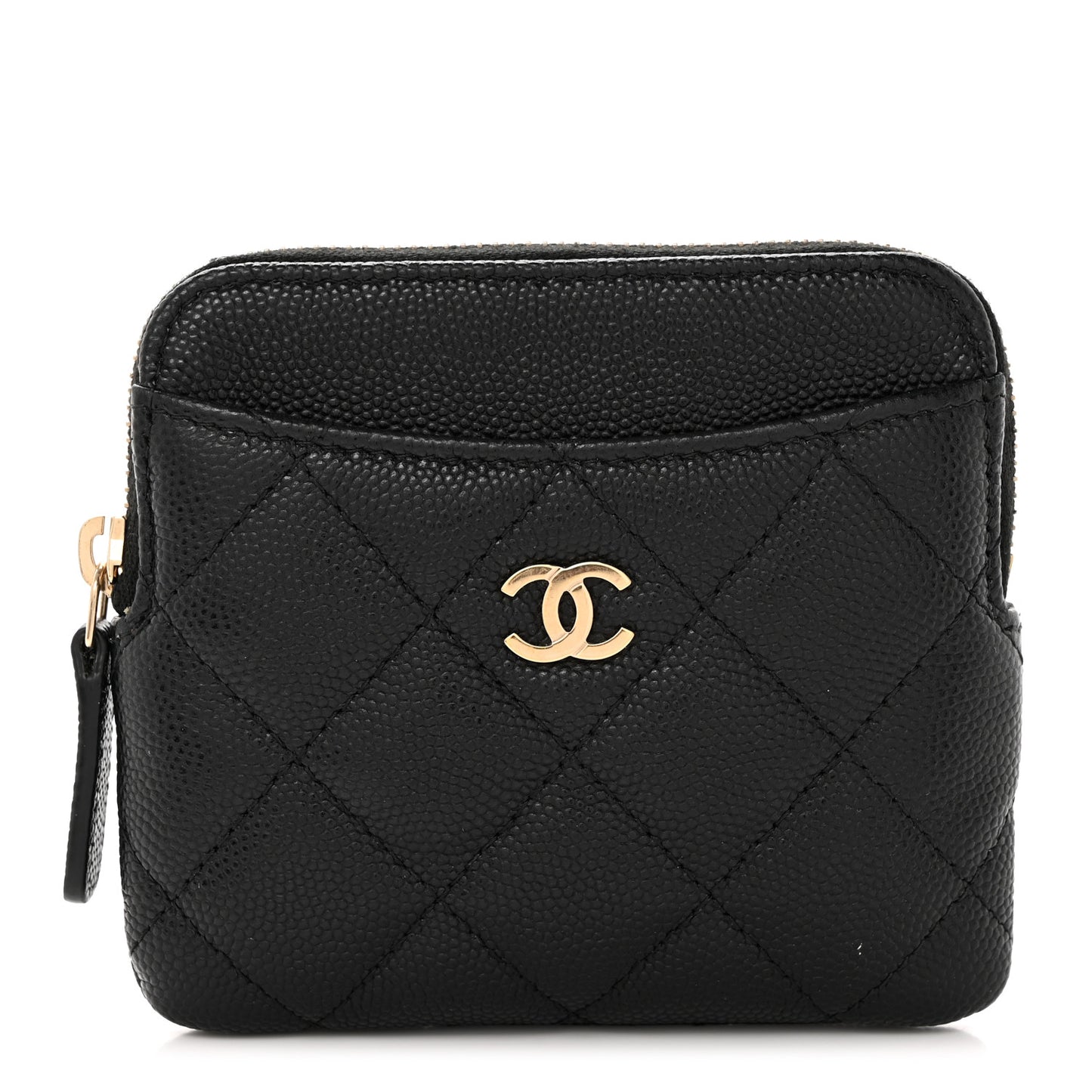 Caviar Quilted Zip Card Holder Wallet Black