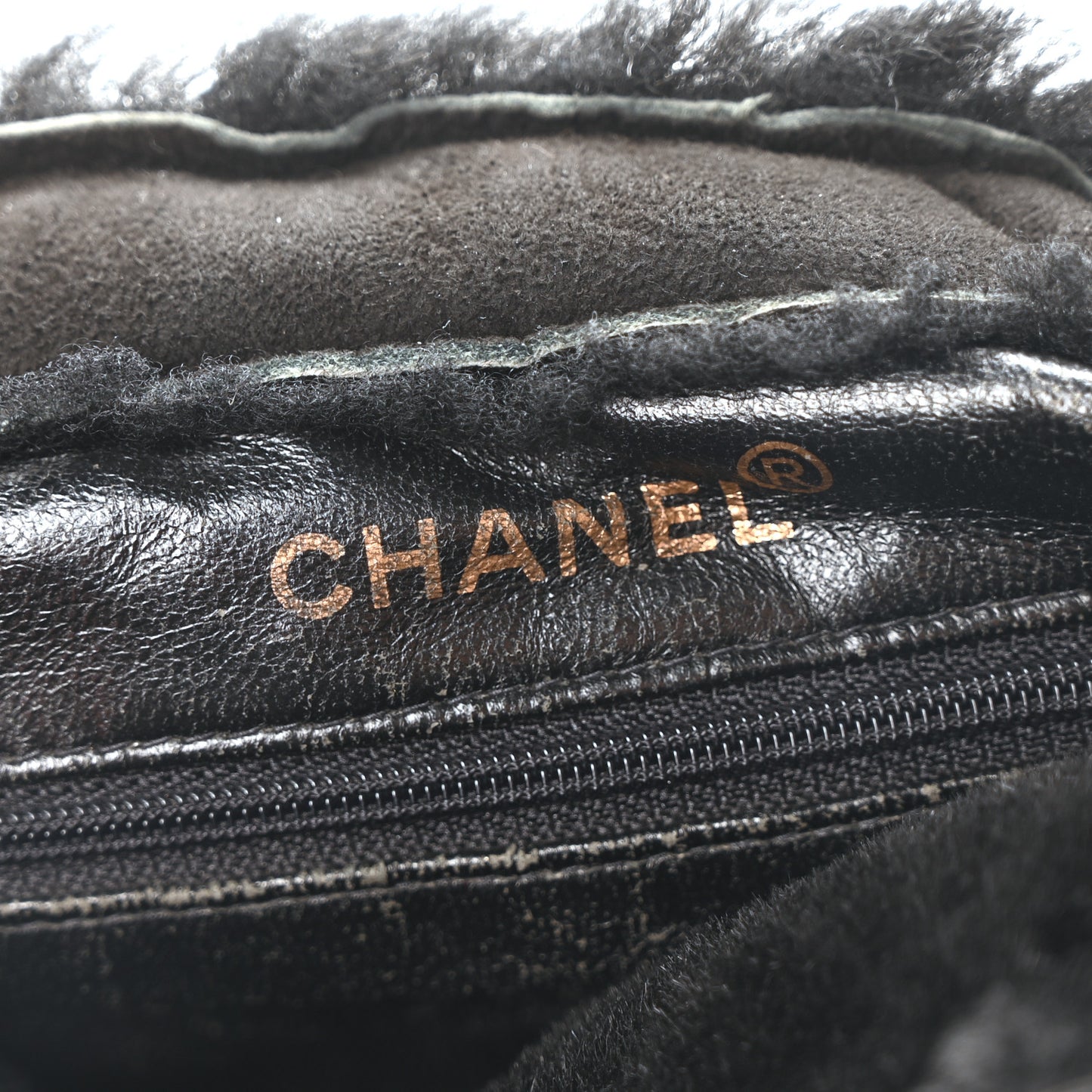 Suede Shearling Fur Handbag Black